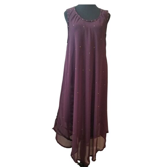 Ana & Rose Womens One Size Burgundy Sleeveless Midi Layered Flowy Casual Dress - Picture 1 of 7